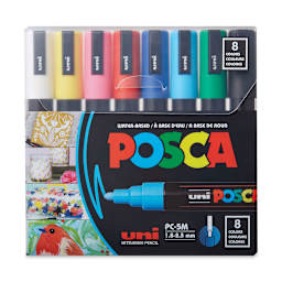 Posca Paint Markers - Set of 8 Assorted Colors, Medium Tip, 2.5 mm - front of packaging