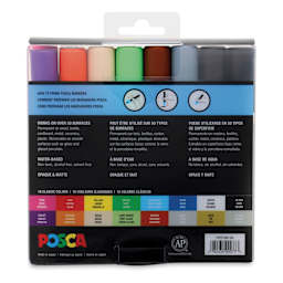 Uni Posca Paint Markers - Assorted Colors, Set of 16, Medium Tip, 2.5 mm - back of packaging