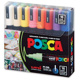 Posca Paint Markers - Set of 16 Assorted Colors, Medium Tip, 2.5 mm - front of packaging