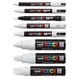 Uni Posca Paint Markers - White, Set of 8, Assorted Tips