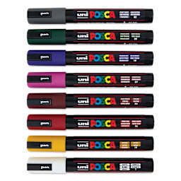 Posca Paint Markers - Dark Colors, Set of 8, Medium Tip, 2.5 mm - with caps on