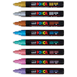 Posca Paint Markers - Metallic Set of 8, Medium Tip with caps off