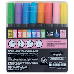 Posca Paint Markers - Glitter, Set of 8, Fine Tip - back of packaging