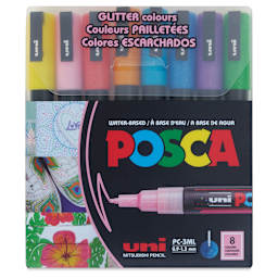 Posca Paint Markers - Glitter, Set of 8, Fine Tip - front of packaging