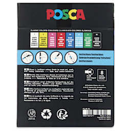 Posca Paint Markers - Classic Colors, Set of 8, 8 mm, back of the packaging