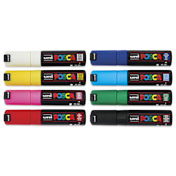 Posca Paint Markers - Classic Colors, Set of 8, 8 mm, laid out with caps on