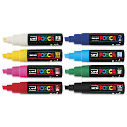 Posca Paint Markers - Classic Colors, Set of 8, 8 mm, laid out with caps off