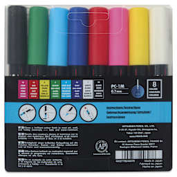 Posca Paint Markers - Assorted Colors, Set of 8, 0.7 mm, back of the packaging