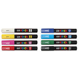 Posca Paint Markers - Assorted Colors, Set of 8, 0.7 mm, laid out with caps on