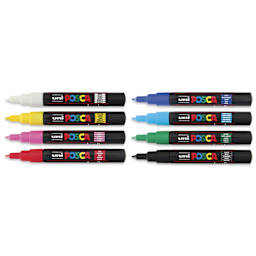 Posca Paint Markers - Assorted Colors, Set of 8, 0.7 mm, laid out with caps off