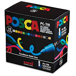 Uni Posca Paint Markers - __BLICK Exclusive__ Assorted Colors, Set of 15, Bullet Tip, 7 mm (front of package)