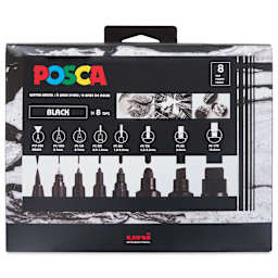Posca Paint Marker - Black, Set of 8, Assorted Tips - front of packaging