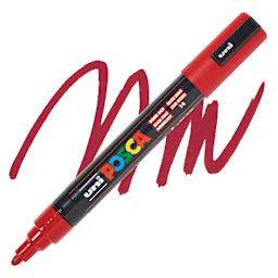 Posca Paint Marker - Dark Red, Bullet Tip, 2.5 mm - swatch and marker