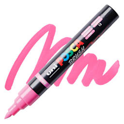 Posca Brush Paint Marker - Pink, Brush Tip, swatch and marker