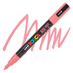 Posca Paint Marker - Coral Pink, Fine, Bullet Tip, 0.9 mm - 1.3 mm - swatch and marker