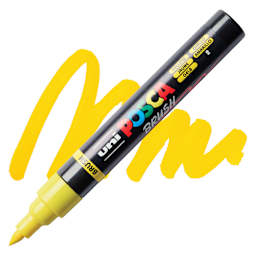 Posca Brush Paint Marker - Yellow, Brush Tip, swatch and marker