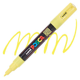 Uni Posca Paint Marker - Sunshine Yellow, X-Fine, Bullet Tip, 0.7 mm, swatch and marker
