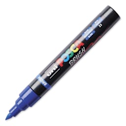 Posca Brush Paint Marker - Blue, Brush Tip, 1.0 - 4.0 mm, cap off