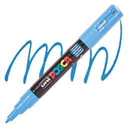 Uni Posca Paint Marker - Sky Blue, X-Fine, Bullet Tip, 0.7 mm, swatch and marker