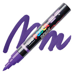 Posca Brush Paint Marker - Violet, Brush Tip, swatch and marker