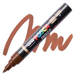Posca Brush Paint Marker - Brown, Brush Tip, swatch and marker