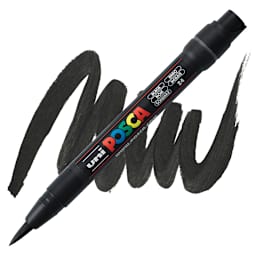 Posca Paint Marker - Black, Brush Tip - marker and swatch