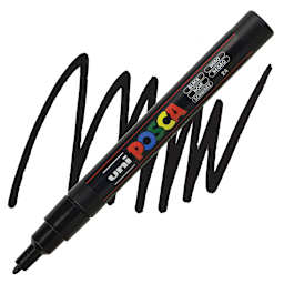 Posca Paint Marker - Black, Fine, Bullet Tip, 0.9 mm - 1.3 mm - marker and swatch