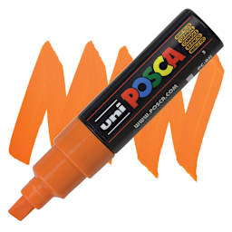 Posca Paint Marker - Bright Yellow, Broad Chisel Tip, 8 mm marker and swatch