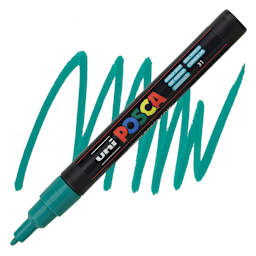 Posca Paint Marker - Emerald Green, Fine, Bullet Tip, 0.9 mm - 1.3 mm - marker and swatch