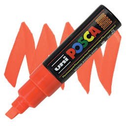 Posca Paint Marker - Fluorescent Orange, Broad Chisel Tip, 8 mm - marker and swatch