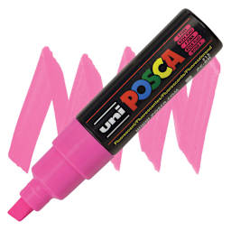 Posca Paint Marker - Fluorescent Pink, Broad Chisel Tip, 8 mm - marker and swatch