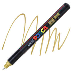 Posca Paint Marker - Gold, X-Fine Tip, 0.7 mm - marker and swatch