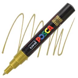 Posca Paint Marker - Gold, X-Fine, Bullet Tip, 0.7 mm - marker and swatch