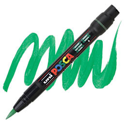 Posca Paint Marker - Green, Brush Tip - marker and swatch