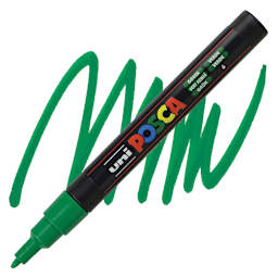Posca Paint Marker - Green, Fine, Bullet Tip, 0.9mm-1.3mm marker and swatch