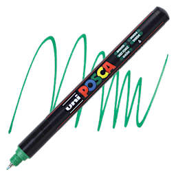 Posca Paint Marker - Green, X-Fine Tip, 0.7 mm marker and swatch