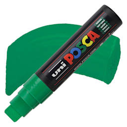 Posca Paint Marker - Green, Extra Broad Chisel, 15 mm - marker and swatch