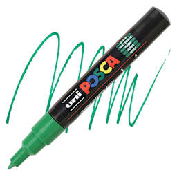 Posca Paint Marker - Green, X-Fine, Bullet Tip, 0.7 mm marker and swatch