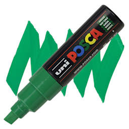 Posca Paint Marker - Green, Broad Chisel Tip, 8 mm - marker and swatch