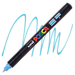 Posca Paint Marker - Light Blue, X-Fine Tip, 0.7 mm - marker and swatch