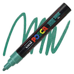 Posca Paint Marker - Metallic Green, Bullet Tip, 2.5 mm - marker and swatch