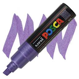 Posca Paint Marker - Metallic Violet, Broad Chisel Tip - 8 mm marker and swatch