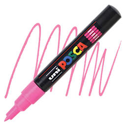 Posca Paint Marker - Pink, X-Fine, Bullet Tip, 0.7 mm - marker and swatch
