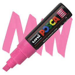 Posca Paint Marker - Pink, Broad Chisel Tip, 8 mm - marker and swatch