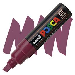 Posca Paint Marker - Red Wine Broad Chisel, 8 mm - marker and swatch