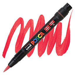 Posca Paint Marker - Red, Brush Tip - marker and swatch