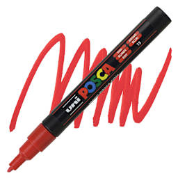 Posca Paint Marker - Red, Fine, Bullet Tip, 0.9 mm - 1.3 mm - marker and swatch