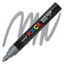 Uni Posca Paint Marker - Silver, Bullet Tip, 2.5 mm marker and swatch