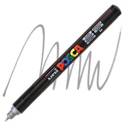 Uni Posca Paint Marker - Silver, X-Fine Tip, 0.7 mm marker and swatch