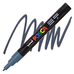 Uni Posca Paint Marker - Slate Grey, Fine, Bullet Tip, 0.9mm-1.3mm marker and swatch